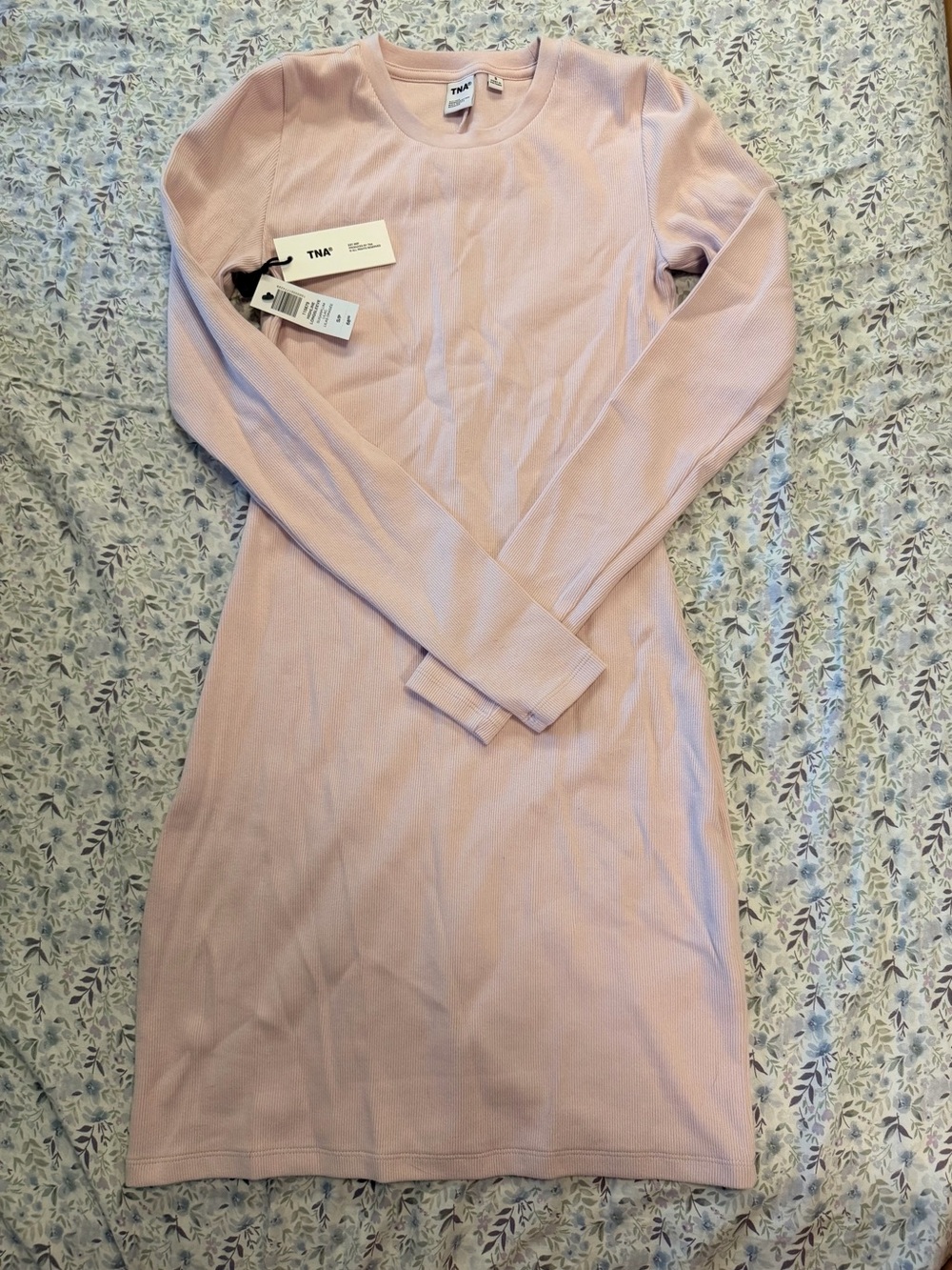 TNA Long-Sleeve Ribbed Bodycon Dress - Light Pink - Picture 3 of 5